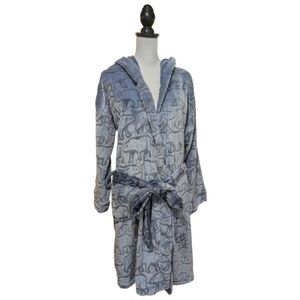 Vera Bradley Hooded Beary Merry Cool Blue Fleece Robe Size L/XL